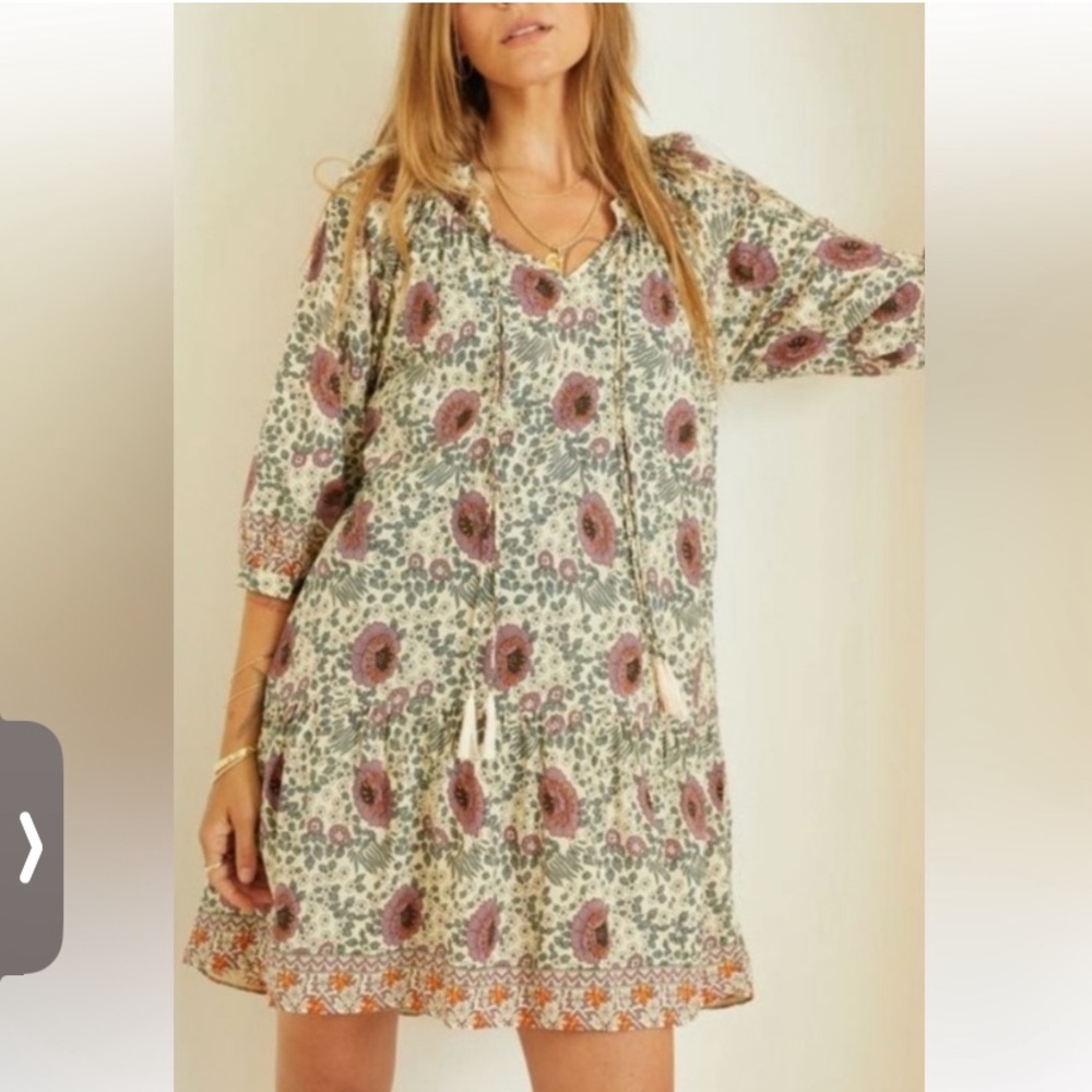 Natalie Martin Cream Floral Mini Dress with Mauve Accents